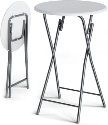 Produktbild von Klappbarer runder Stehtisch Ø 60cm, Höhe 110,5cm, weiß Holzoptik, rutschfeste Standfüße