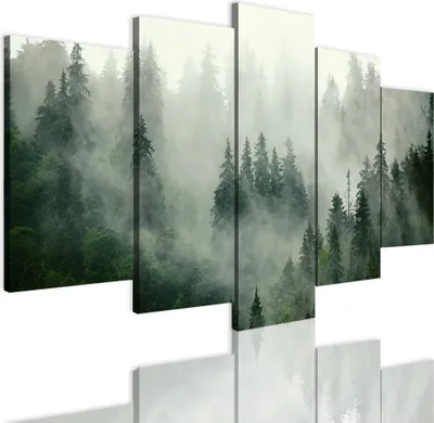 Obrázek produktu pro Fototapeta les v mlze na plátně - ekologický inkoust, voděodolný - 5 kusů 50x100 cm plátno pro obývací pokoj, ložnici