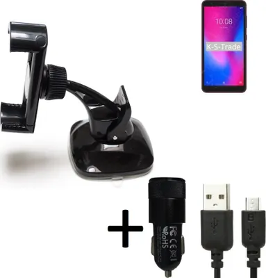 Produktbild von K-S-Trade Halterung kompatibel mit ZTE Blade A3 2020 Windschutzscheibe / Armaturenbrett + LADEGERÄT mit Mico USB Kabel Autohalterung KFZ Halter