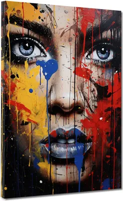 Produktbild von Frau Pop Art Abstrakt Face Leinwandbild Wandbild Kunstdruck XL Wanddeko: 75x100x4cm