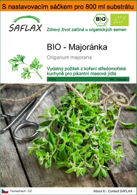Obrázek produktu pro SAFLAX Garden in the bag - BIO - Majoránka - Origanum majorana - 700 Semena - S pěstebním substrátem v praktickém samovztyčovacím sáčku