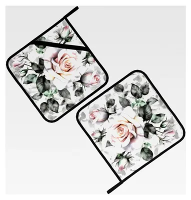 Produktbild von Hitzebeständige Topflappen mit Blumenmuster, 20,3 x 20,3 cm, Weiß, 2 Stück