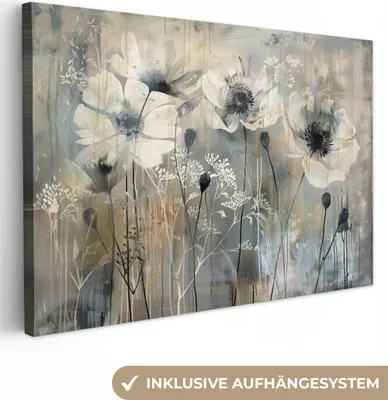 Obrázek produktu pro OneMillionCanvasses® - Obrazy na plátně - Květiny - Rostliny - Šedá - Abstraktní, Nástěnné umění, Nástěnná dekorace Obývací pokoj Obrazy, 120x80cm