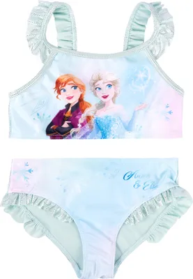 Produktbild von Disney Die Eiskönigin Bikini mit Rüschen für Mädchen - Elsa & Anna Frozen Kinder Zweiteiler Schwimmanzug Türkis 98-104