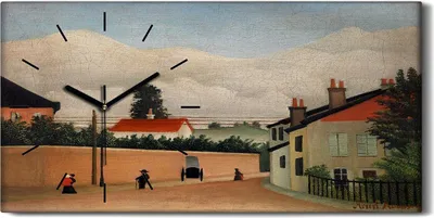 Produktbild von Dekor Leinwand Uhr Wandbilder Geräuschlos 60x30 Gemälde Stadt Straße Berg Himmel - schwarze Hände