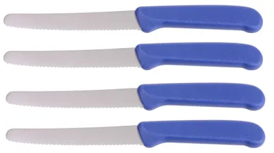 Produktbild von NEUSTANLO Brötchenmesser 4er Set | Wellenschliff Tafelmesser neutral blau | Spezialstahl & ergonomischer PP-Griff | rostfrei & spülmaschinengeeignet | ideal für Brot, Brötchen & Frühstück