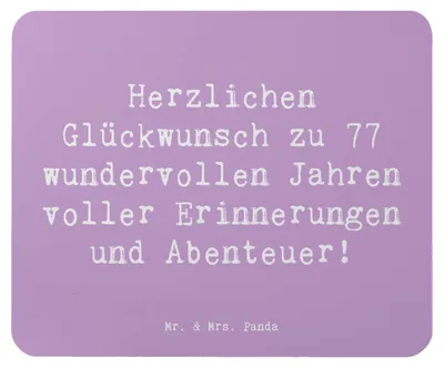 Produktbild von Mr. & Mrs. Panda Mouse Pad Spruch 77. Geburtstag - Lavendeltraum - Geschenk, Happy Birthday, mausteppich, Lebensfreude, Alter, Liebe, Abenteuer, mauspad laptop, Mousepad