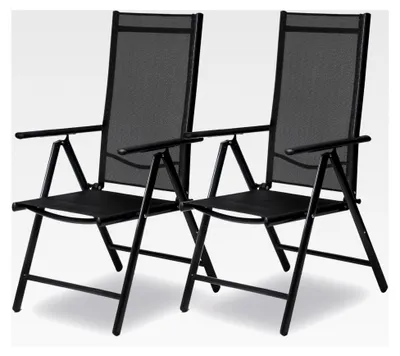 Produktbild von 2er Set Hochlehner Gartenstühle | klappbar mit 8-fach verstellbarer Rückenlehne und Armlehnen | belastbar bis 120 kg | Aluminium Klappsessel für Garten, Balkon und Terrasse wetterfest | Anthrazit