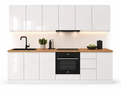 Produktbild von Küchenzeile 240 cm Küchenblock Einbauküche ohne Arbeitsplatte, LETANO Luki 7 Weiß Hochglanz mit Soft-Close