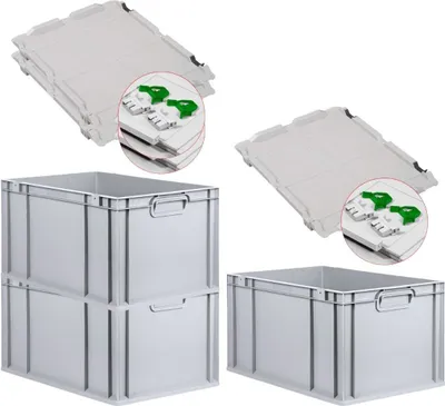 Produktbild von SuperSparSet 3x Eurobox NextGen Economy mit Scharnierdeckel und grünen Schiebeschnappverschlüssen | Griffe geschlossen | HxBxT 32x40x60cm | 65 Liter | Eurobehälter, Transportbox, Transportbehälter, Stapelbehälter