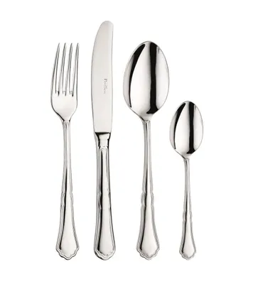 Zdjęcie produktu dla Zestaw sztućców Pinti Settecento, 24 sztuki, stal nierdzewna 18/10 – zestaw dla 6 osób – widelec, nóż, łyżka i łyżeczka – elegancki styl vintage
