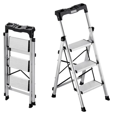Obrázok produktu pre VEVOR 3-stupňový rebrík, skladací rebrík s protišmykovými stupňami a pohodlnou rukoväťou, nosnosť 150 kg, hliníkový rebrík, bezpečnostný rebrík do kuchyne, skladu, domácnosti a kancelárie