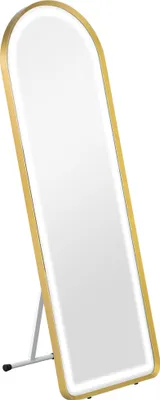 Immagine prodotto di Specchio a figura intera Fortuna Lai con luce LED dimmerabile, specchio da parete e specchio da terra, specchio da guardaroba con interruttore touch, oro 47x146 cm