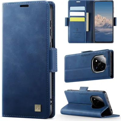 Immagine prodotto di Custodia in pelle per Xiaomi Redmi Note 14 Pro 4G, protezione RFID, chiusura magnetica, slot per carte e supporto Blu
