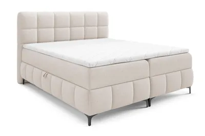 Produktbild von Boxspringbett 180x200 cm Altessa mit Bettkasten - Metallfüßen, Matratze H3, Topper - Modern Design, Chenille, Creme
