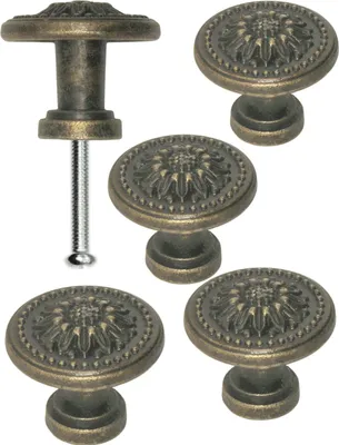Produktbild von 'FUXXER®- 4x Antike Möbel-Griffe, Schubladen-Knöpfe, Landhaus Vintage Design Bronze Eisen Messing Möb'