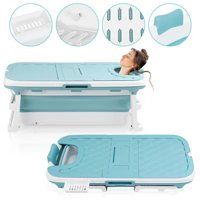 Productafbeelding van Eikuavons Opvouwbare badkuip, 149x60x50 cm, XXL, blauw, gemaakt van PP- en TPE-kunststof, met massage rollers, geschikt voor grotere personen