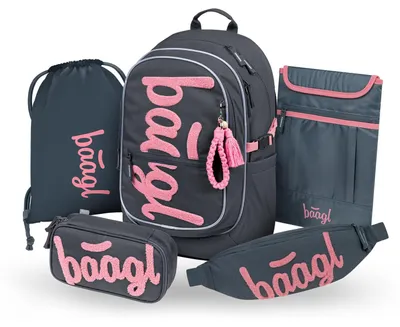 Produktbild von Baagl Schulrucksack Set Mädchen 5 Teilig Schultasche 25 l - Logo Rosa