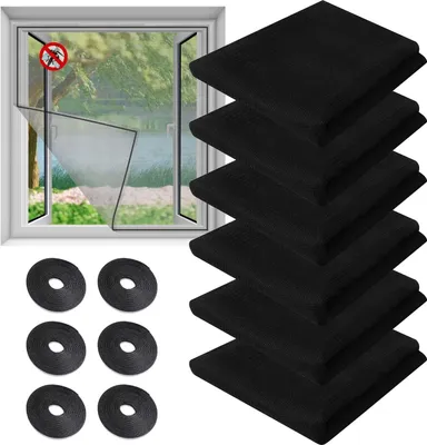 Produktbild von 6 Stück Fliegengitter Fenster – Insektenschutz Moskitonetze mit Selbstklebeband, 1.5x1.3 m, Schwarz
