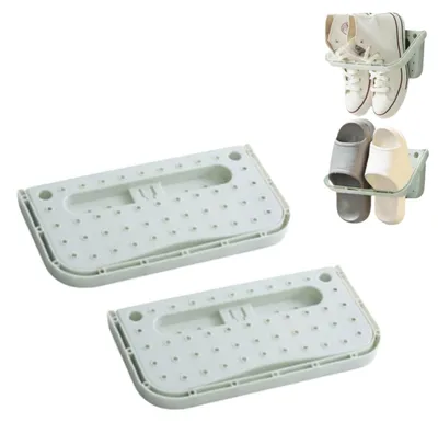 Schuhregal, 2er-Set, Kunststoff, klappbar, Wandmontage, grau