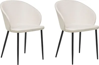 Produktbild von BELIANI Esszimmerstuhl 2er Set Hellbeige Stoffbezug mit Schwarzen Metallbeinen Armlehnen Retro Wohnzimmer Essbereich Flur Ausstattung Möbel