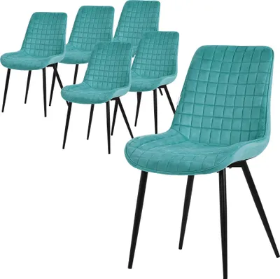 Produktbild von ML-Design Esszimmerstühle 6er Set, Petrol, Sitzfläche aus Samt mit schwarzen Metallbeinen, Küchenstühle mit Rückenlehne