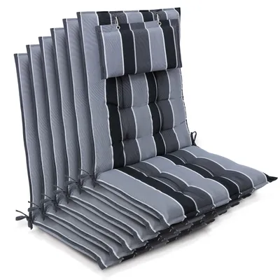 Produktbild von Beautissu 6er Set Sun-HL Hochlehner Auflage 120x50x8cm Anthrazit-Gestreift
