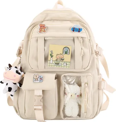 Produktbild von Schulrucksack Mädchen, Rucksack Schüler, Niedlich Büchertasche mit Anhänger Zubehör, Rucksäcke Wasserdicht, Kinderrucksäcke（Weiss）