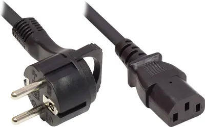 Produktbild von Netzkabel Schutzkontakt-Flachstecker Typ E+F (gewinkelt) an C13 (gerade), schwarz, 1,00 mm², 5 m, Good Connections®
