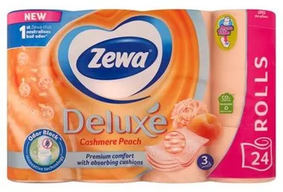 Toaletný papier, 3-vrstvový, 24 roliek, ZEWA "Deluxe", broskyňa