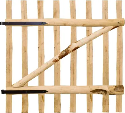 A wooden garden gate with a diagonal brace, shown against a white background.