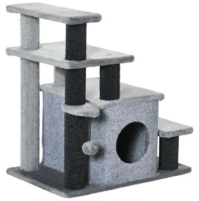 Immagine prodotto di Scala regolabile per gatti con tiragraffi e cuccia | Colore: nero e grigio