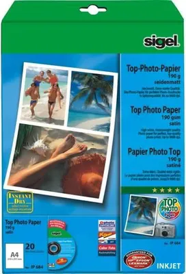 Produktbild von SIGEL IP684 Inkjet Fotopapier Top, seidenmatt, 190 g/m², A4, 20 Blatt