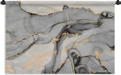 Produktbild von MuchoWow® Wandteppich Wandbehang Marmor - Gold - Grau 90x60 cm Tapisserie Dekoration Wandtuch - Wandskulpturen - Bildteppich