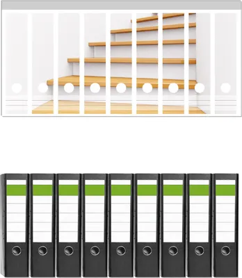 Produktbild von Wallario 9 Stück breite Ordner inkl. Klebeetiketten mit Motive Wendeltreppe aus hellem Holz -  Set mit Rückenschildern / Ordnerrücken Stickern