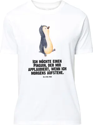 Produktbild von Mr. & Mrs. Panda T-Shirt Pinguin marschieren - Weiß - Geschenk, Tshirt, Unausgeschlafen, Spazieren, Shirt, Pinguine, Lustiges, S, Aufstehen, Familie, mit Spruch