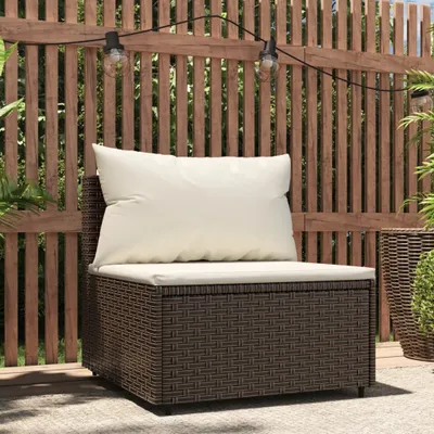 Image de The Living Store Canapé central de jardin avec coussins Marron Poly Rattan