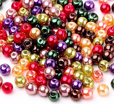Produktbild von 200 Glas-Perlen rund 6mm Fädelperlen Bastelperlen Glasperlen Farbmix, Farbe:Farbmix 9