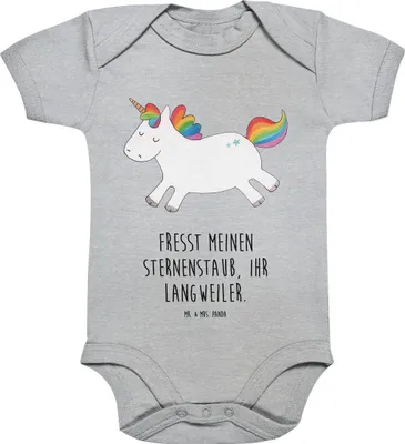 Produktbild von Mr. & Mrs. Panda Babybody Einhorn Happy 1. - 3. Monat - Heather Grey - Geschenk, body baumwolle, Unicorn, Kurzarmbody, Fröhlich, Lächeln, babykleidung, Strampler