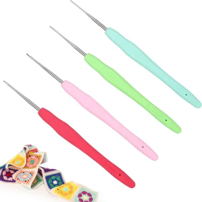 Imagen del producto de Juego de agujas de ganchillo mini, 4 unidades de 0,5 a 1,25 mm, diseño ergonómico con agarre suave, ideal para hilos finos