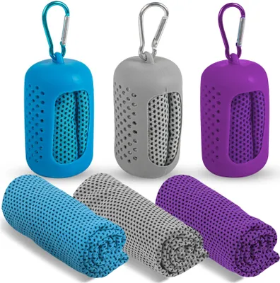 Imagen del producto de Toallas deportivas de microfibra, juego de 3 unidades, con fundas de silicona, ideales para fitness y actividades al aire libre