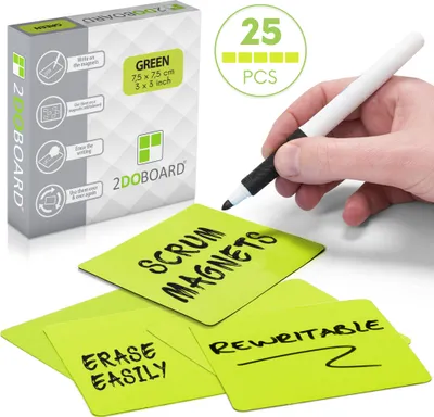 Produktbild von 2DOBOARD Beschreibbare Magnete - 7,5 x 7,5 cm Grün - 25 Stück - Kanban Magnete, Scrum Magnetische Karten oder Magnetstreifen beschreibbar für Whiteboard und Kühlschrank (Grün)