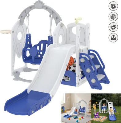 Image de LARS360 Toboggan d'escalade 6 en 1 pour enfants - Toboggan, Tour d'escalade, Panier de basket & Balançoire, Maison de jeux pour enfants Indoor/Outdoor