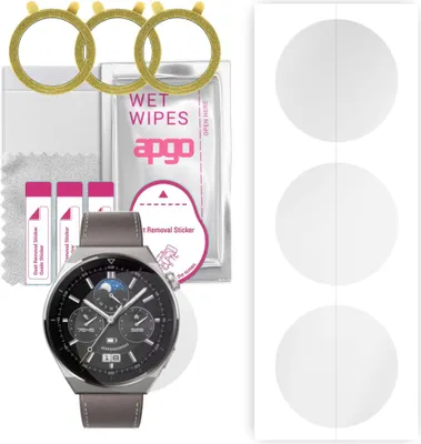 Produktbild von apgo 3 Stück Schutzfolie, klar, kompatibel mit Huawei Watch GT 3 Pro 46mm Smartwatch, Hydrogel Displayschutzfolie mit Positionierhilfe, Displayfolie, robust und kratzfest