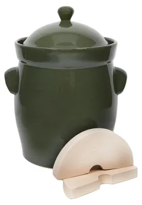 Produktbild von Original Bunzlauer Keramik Gärtopf grün 15 Liter inklusive Deckel und Stein zum fermentieren von Gemüse und Obst Einlegetopf Sauerkrauttopf Gurkentopf Fermentiertopf Rumtopf