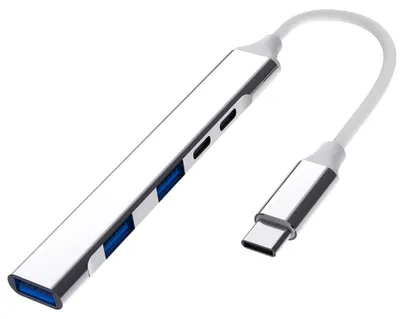 Zdjęcie produktu dla INF Wielofunkcyjny 5-w-1 koncentrator Type-C — aluminiowy hub USB-C PD100W, wieloportowy adapter do szybkiego ładowania i transferu danych Srebro
