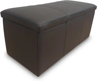 Produktbild von Schwarz Echtleder Bank Polsterhocker aufklappbar mit Stauraum Lederbank Sitzhocker Rindsleder Sitzwürfel Fußhocker Echt Leder Puff (B40 x H40 x L90 cm)