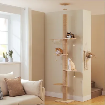 Produktbild von 261cm Kratzbaum vom Boden bis zur Decke, höhenverstellbarer Katzenkratzbaum aus Holz (79„–103“)