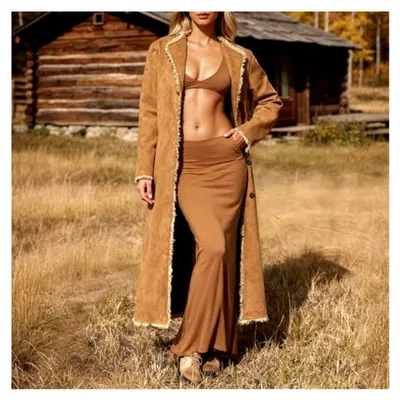 Produktbild von Damen Langmantel aus WildKunstleder Retro Jacke mit Kunstpelz Wintermantel Umlegekragen Plüschmantel Fleecemantel Kunstlederjacken Streetwear