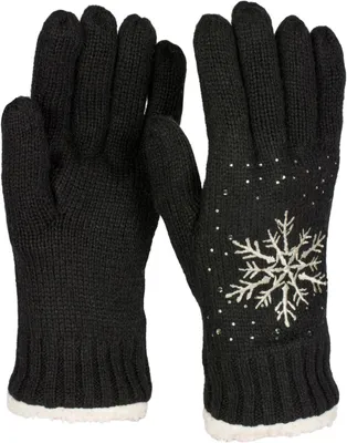 Produktbild von styleBREAKER Damen Handschuhe mit gestickter Schneeflocke, Strass und Fleece, warme Thermo Winter Strickhandschuhe 09010020